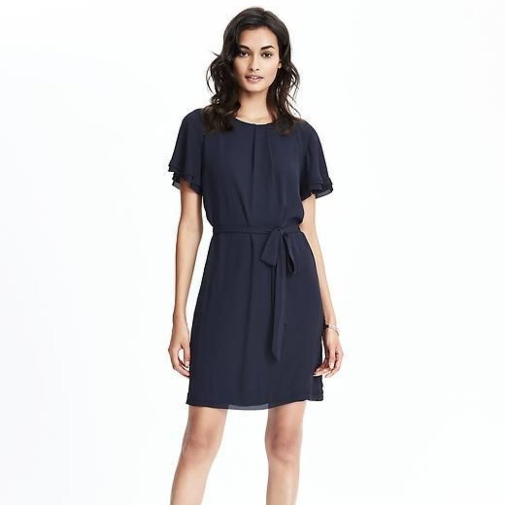 Banana Republic Navy Tie-Waist Dress - Size Large